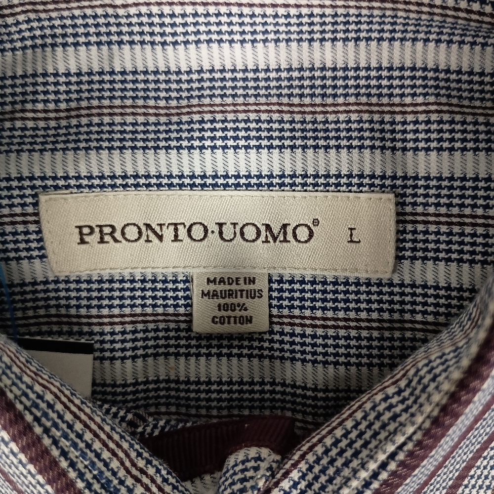 Pronto Uomo Striped Houndstooth Large Mens Button Down Shirt - Picture 3 of 9